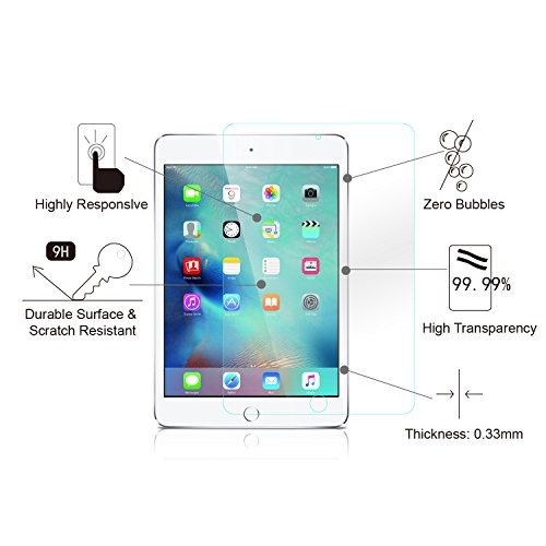 iPad Mini 4 Screen Protector Glass, amFilm Tempered Glass Screen Protector for Apple iPad Mini 4 2015 0.33mm 2.5D Rounded Edge (1-Pack)