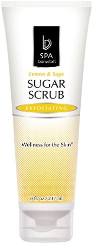 Bon Vital' Exfoliating Lemon & Sage Scented Sugar Scrub for Dry Skin Repair, with Shea Butter, Jojoba Oil, Olive Oil, Safflower Oil, Invigorates Dry, Dull Skin to Soft, Healthy Skin, 8 Oz Tube