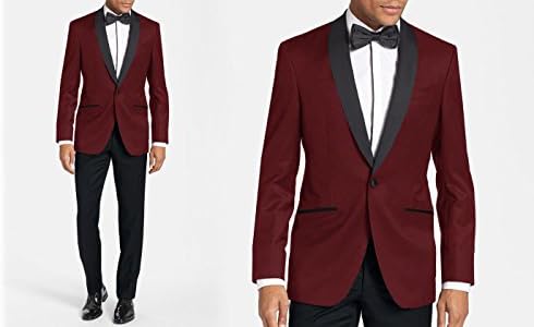 Giorgio Sanetti Men's Modern Fit One Button Satin Shawl Collar Tuxedo Suit - Burgundy - 40S
