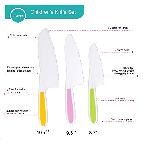 LEEFE Kids Knife Set Children's Cooking Knives in 3 Sizes and Plastic
