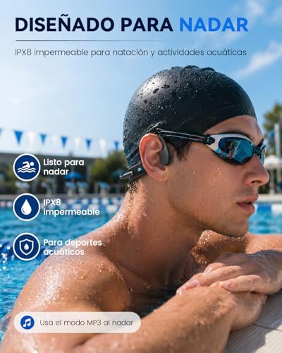 HIFI WALKER Auriculares Conducción Ósea Natación, IPX8 Impermeables para Nadar, MP3 32GB, Bluetooth 6.0, Open Ear Acuáticos para Piscina, Correr, Ciclismo y Gimnasio