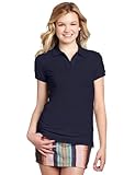 Dickies Girl Juniors Short Sleeve 2 Button Pique Polo,Navy,Xlarge