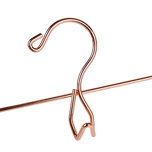 Amber Home Add-On Shiny Rose Copper Gold Metal Clothes Pant Skirt Slack Hangers Clothing Hangers with 2-Adjustable Clips (12 Pack)