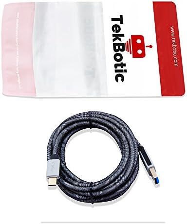 tekbotic WebFlow USB C cable 10ft - Type C to USB A 3.0 24 AWG (Grey | Mesh Braided)