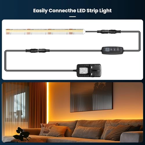 TENDIST 5M COB LED Strip Bluetooth, 2700K CRI90+ Warm White LED Strip Lights Dimmable with Remote and APP, 24V Cuttable Light for Acoustic Panel, Bedroom, Kitchen, Shelf, Cabinet, Bookcase