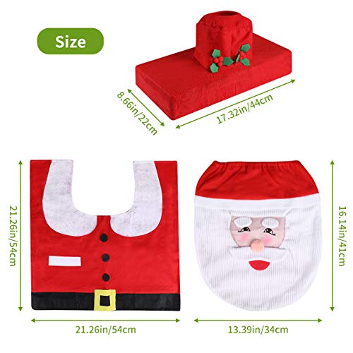 Santa Claus Bathroom Christmas Decorations, 3 Pack Christmas Snowman Santa Toilet Seat Covers and Water Tank Top Lid Cover Set for Christmas Home Bathroom Décor