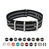 ARCHER Watch Straps, Premium Nylon NATO Straps, Choice of Color and Size (Black/Gray, 22mm)