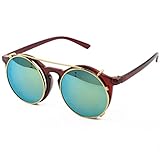 Pession Small Retro Steampunk Circle Flip Up Glasses / Sunglasses