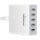 Usb Wall Charger, EKYOUNG 5-Port 40W Desktop Quick 3.0 Charging Station for Multiple Devices iPhone 6/7/6 Plus, Sansung Galaxy S6/S6 Edge Note 5 / 4, iPad Air 2/Mini 3, LG, Nexus and More (WHITE)
