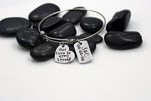 Hand Stamped Personalized Military Support "Our Love Is Army Strong" Army Expandable Bangle