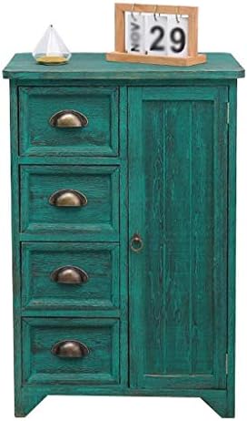WZHBEDSIDETABLE American Retro Bedside Table Mediterranean Solid Wood Drawer Storage Locker Bucket Cabinet Decoration Cabinet Multi-Color (Color : Green)