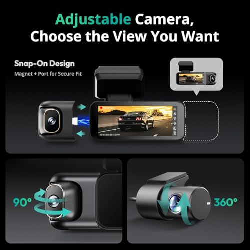 Botslab 3 Channel Dash Cam 4K with 128GB Card, 3.18" Touch Screen, Voice Control, 4K Front and 1080P Rear Inside Loop Recording, 5.8GHz WiFi, GPS, Night Vision, WDR, Parking Mode