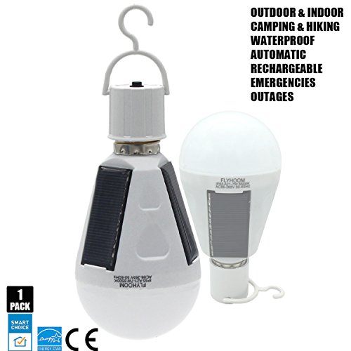 Flyhoom Portable 7W 420lm LED Solar Light Bulb – Brightest Camping Lantern – Lights for Outdoor,Indoor,Emergencies,Outages,110-220V,White-1