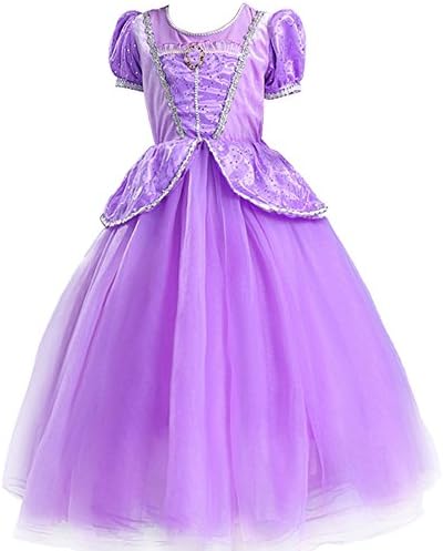 Yaphets Mall Girls Sofia Princess Dress For Halloween Christmas Birthday Party With Tiara, Wand,Sleeves (4-5, Purple)