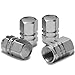 Auto Dynasty Tire Valve Stem Caps 4 Pieces Hexagon Style Aluminum Tire Rim Valve Air Port Dust Cover Universal Stem Covers for Cars, SUVs, Bike and Bicycle, Trucks, Motorcycles, Silver