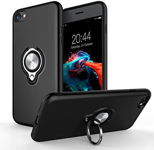iPhone 8 Case, iPhone 7 Case, iCaber Dual Layer Defender Armor Cover Ring Holder Shock Proof PC and Soft TPU for Apple iPhone 8 (2017) / iPhone 7 (2016) – Black