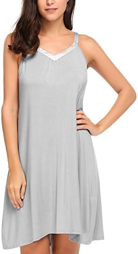 Pagacat Womens Cotton Gown Sleeveless Nightshirt Sleepwear Racerback Loose Dress(Silver,XXL)