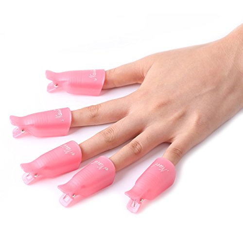 KINGMAS 10 Pieces Plastic Acrylic Nail Art Soak Off Cap Clip UV Gel Polish Remover Wrap Tool