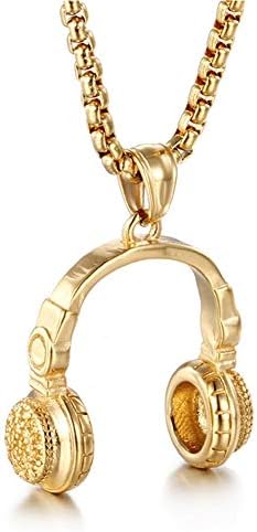 YABEME Jewelry Mens Womens Stainless Steel Music Headset Headphones Design DJ Pendant Necklace