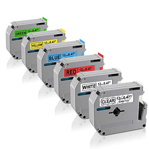 Suminey Compatible Label Tape for Brother M Tape 12mm 0.47 Inch MK131 MK231 431 531 631 731 for P-Touch PT-90 PT-M95 PT-65 PT-45M, 26.2 Feet (8m), 6 Color (Clear White Red Yellow Blue Green)