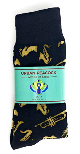 Urban Peacock Men's Novelty Fun Crew Socks for Dress or Casual - Multiple Patterns to Select From (Brass Instruments - Black, 1 Pair)