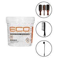 Eco Style Professional Styling Gel Krystal, 8 Ounce (Including Double Sided Edge Control Brush, Large Wide Tooth Detangling Shampoo Comb & 100% Boar 2-Sided Club Brush) Eco Styler Hair Gel