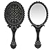 Ohraina Decorative Vintage Style Rose Embossed Oval Black Tarnish Free Hand Held Vanity Mirror (Black)
