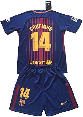 Gadzhinski2017 Coutinho #14 Barcelona 2017-18 Kids/Youths Home Soccer Jersey & Shorts (9-10 Years Old)
