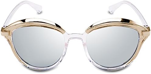 Goliath Ronin Round Sunglasses Oversized Horn Rimmed Eyewear for Women Retro Fashion Mirror Lens Clear Frame