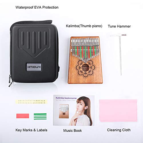 Kithouse Kalimba 17 Keys Thumb Piano, Portable thumb piano Mbira Finger Piano Include EVA protective Kalimba box, Music Song Book, tuning hammer(Mandala Flower), Gift for Kids Adult Beginners - Thumbnail 2