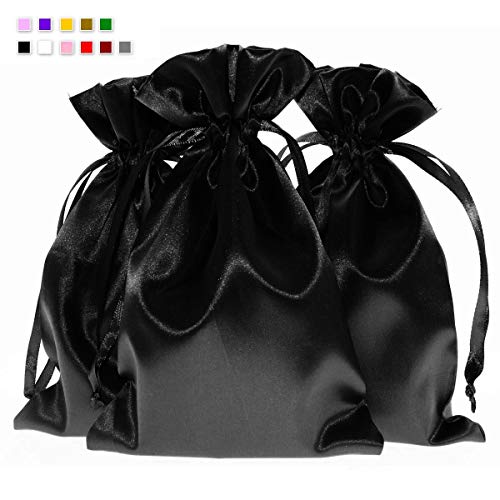 Knitial 3" x 4" Black Satin Gift Bags, Jewelry Bags, Wedding Favor Drawstring Bags Baby Shower Christmas Gift Bags 50 per Pack