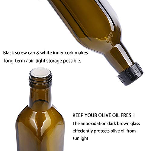 RUCKAE Olive Oil Dispenser Set,4 pcs 17oz Olive Oil Bottles + 4 pcs Olive Oil Spout+Funnel,Olive Oil Bottle and Vinegar Bottle Glass Set for Kitchen