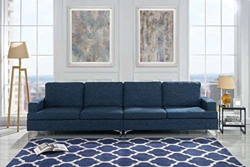 Large 126.7" inch Linen Sofa, 4 Seat Living Room Couch (Dark Blue)