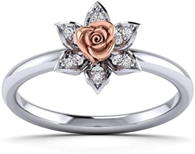 Fehu Jewel Women's 0.09ct Natural Diamond Star Flower Rose Cluster Ring, Best Selling Ring