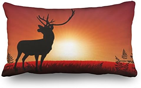 Sneeepee Custom Decorative Throw Pillows Covers Deer Ib Sunset Original Antlers Flowers Rectangle 20 x 36 Inches Pillowcase Design Home Decor Sofa Cushion Pillow Cases