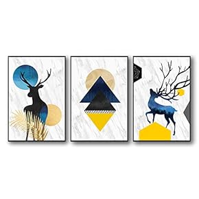 Abstract Nordic Geometric Deer - 3 Panel Framed Canvas