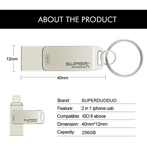 iPhone Flash Drive 256GB USB 3.0, iOS Photo Stick for iPhone iPad, Touch ID Encryption, Compatible iPhone X XR XS 6 6S 7 7S 8 8S iPad iOS Mac Windows