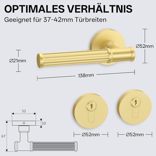 Amerdeco 1 Pack Brushed Gold Door Handles Interior Door Handles Set Internal Door Handles Internal Sets Bathroom Door Handle UK0055