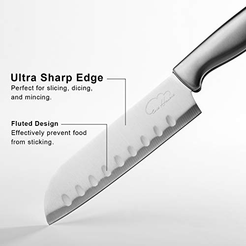 Santoku Knife Set, 2 Pieces Kitchen Chef Knife 5-Inch 7-Inch Hollow Edge Santoku Knife, Professional Japanese Chef Knife Set for Home Kitchen, Black/Stainless Steel