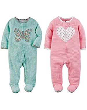 Baby Girl's 2 Pack Sleep and Play Soft Cotton Pajamas