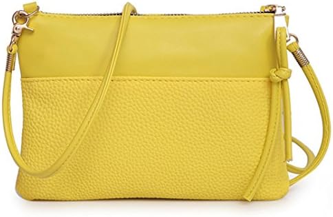 Ladies Soft PU Leather Wristlet Clutch Crossbody Bag with Chain Strap Cell Phone Purse (Yellow)