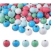 Happy Makers 170 Pieces Wood Beads, Polished Colorful Round Wooden Beads with 7M Twine, 16mm Natural Farmhouse Craft Wood Beads for DIY Garland Making Home Party Decor