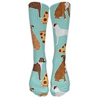 SDEYR79 Boxer Dog Pizza Youth Soccer Socks Teens Knee High Football Socks Long Striped Rugby Tube Socks.