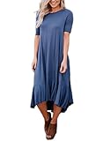 Sidefeel Women Short Sleeve High-Low Hem Ruffle Trimmed Midi Dress X-Large Blue
