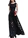 Clothink Women Black Organza Plaid Print Skater Elegant Long Maxi Dress XL