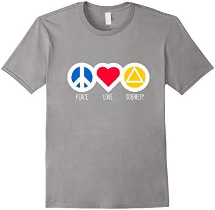 Mens 'Peace Love Sobriety' - Alcoholics Anonymous T-Shirt Large Slate