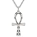 Karseer Ankh Necklace Antique Silver Egyptian Cross Black CZ Crystals Pendant Long Necklace Jewelry Gift for Men Women, 28