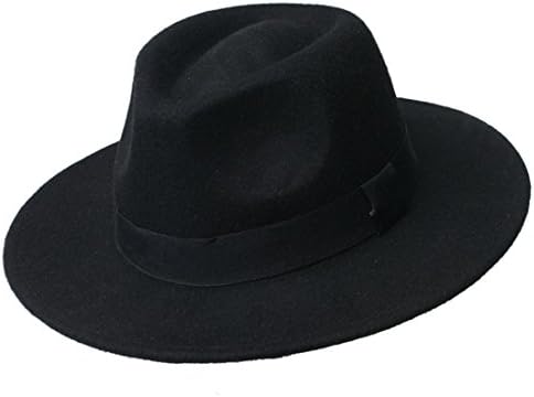 Cyper Top Fashion Vintage Men Women's Wide Brim 100% Wool Fedora Hat (Black 1)