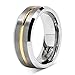 100S JEWELRY Tungsten Rings for Men Two Tone Silver Wedding Bands Gold Grooved Matte Finish Size 6-16