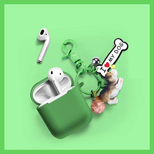 ZHANGYUFAN Apple Wireless Charging Box Case Compatible Universal Protective Cover Cute Green Cartoon Apple Bluetooth Headset Box Silicone Drop Protection Shell Puppy Dog Cute Pendant
